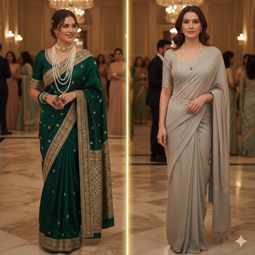 How to style pearl necklace with saree
