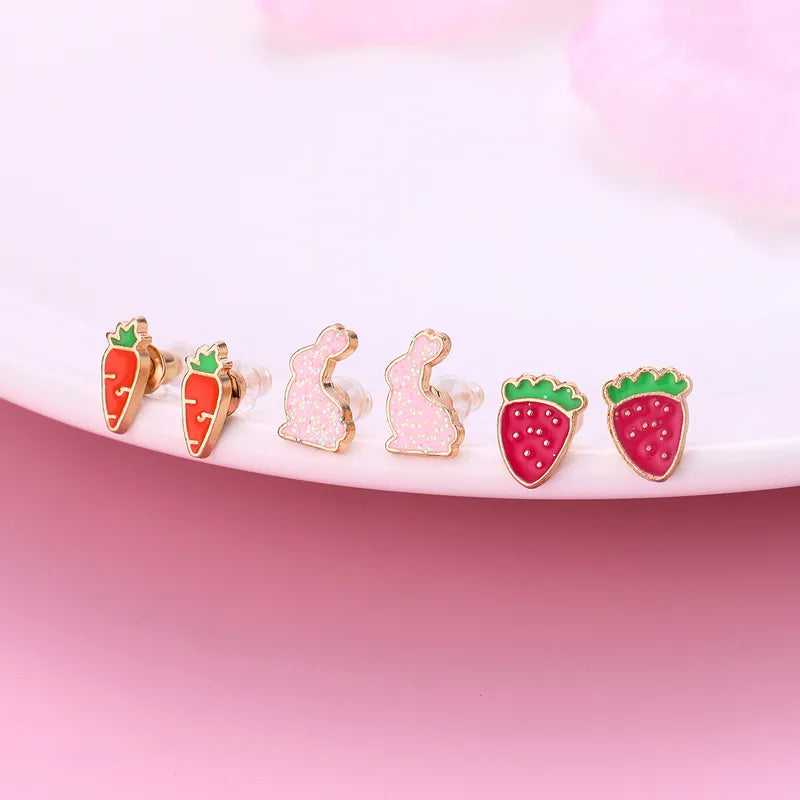 Carrot, Strawberry, Rabbit 3 Pairs Kids Stud Earring