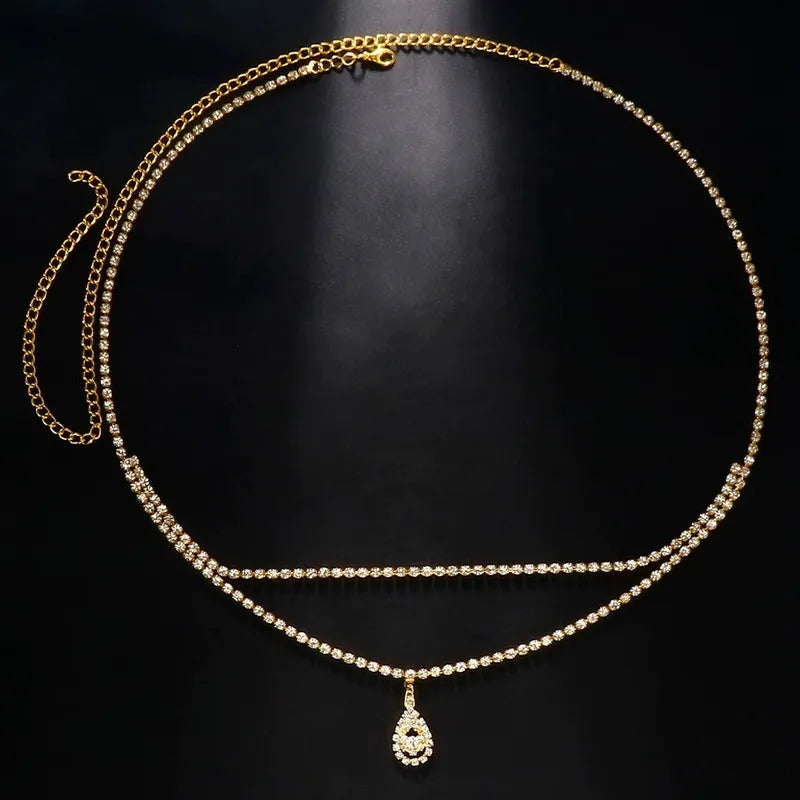 Crystal Drop Bikini Waist Chain Golden for Women