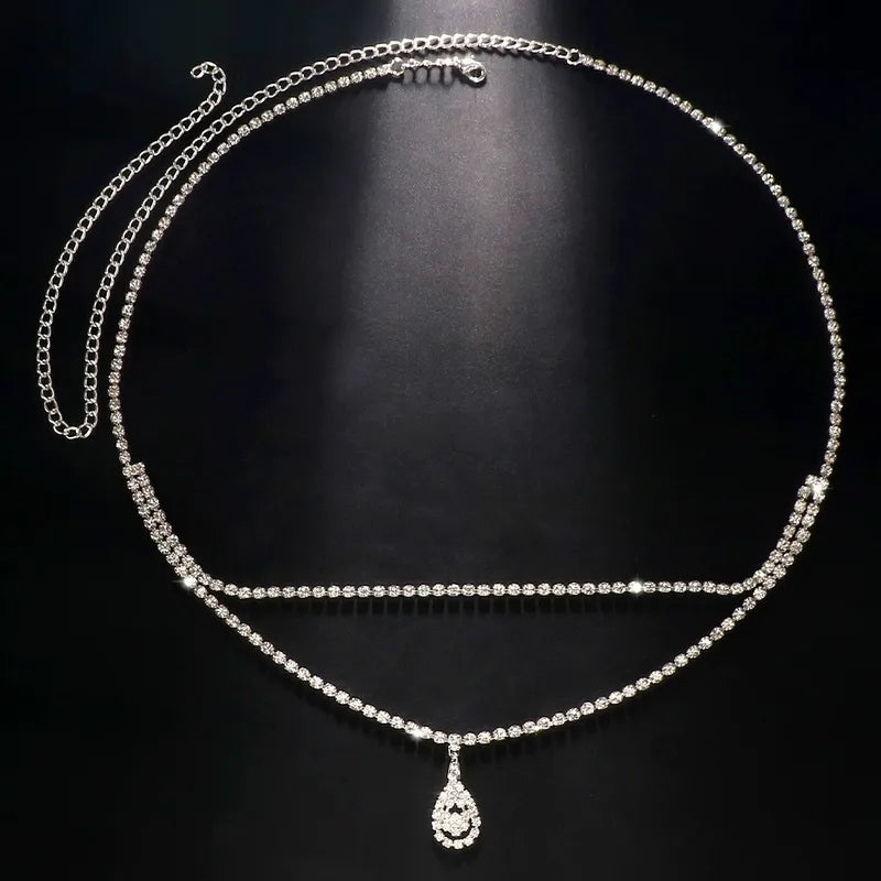 Crystal Drop Bikini Waist Chain Silver for Women