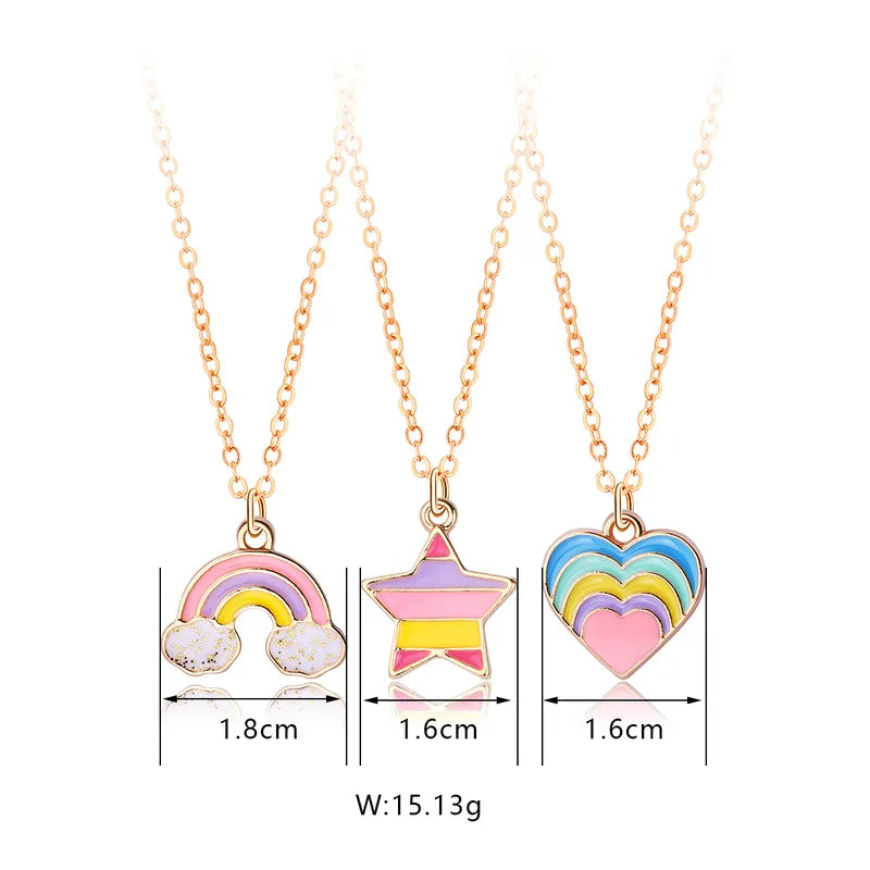 Cute Rainbow Star Heart Pendant Necklace For Girl Kid Set of 3