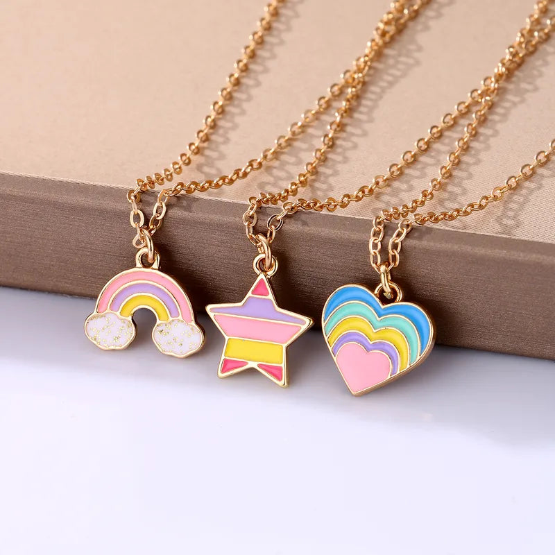 Cute Rainbow Star Heart Pendant Necklace For Girl Kid Set of 3