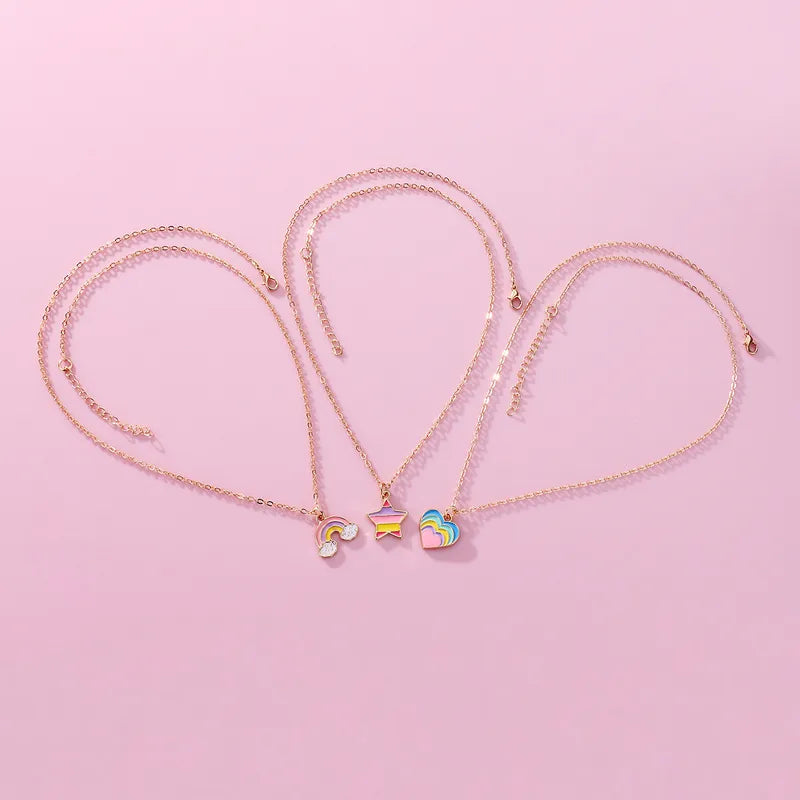 Cute Rainbow Star Heart Pendant Necklace For Girl Kid Set of 3