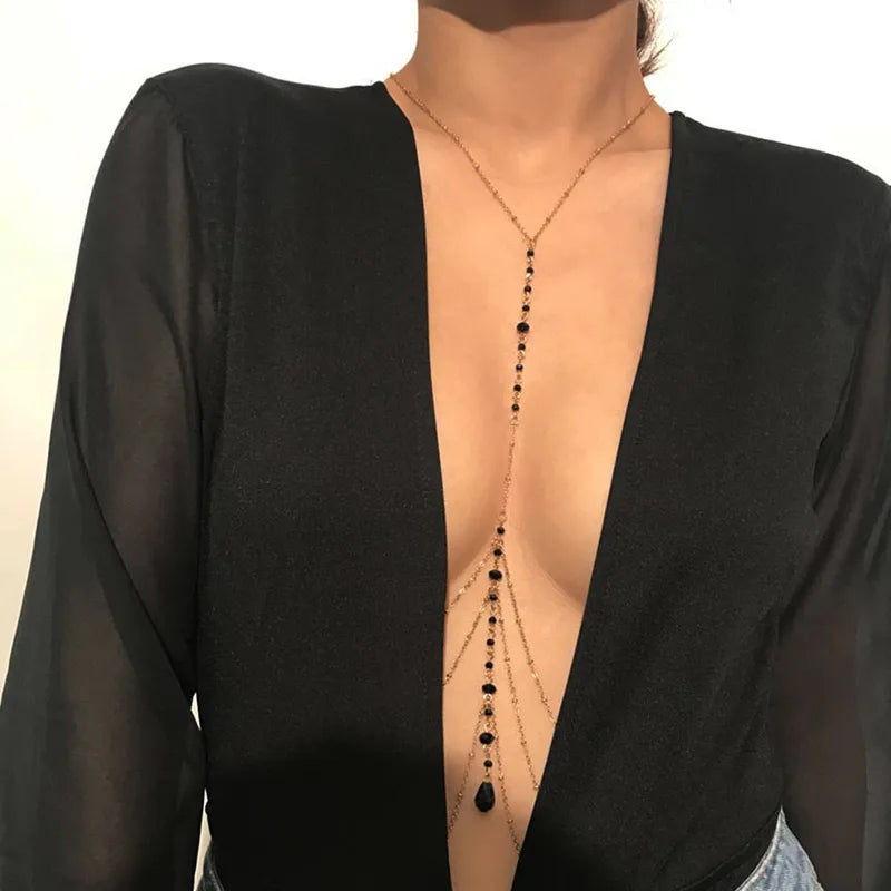 Deep Neck Multi Layer Golden & black Body Chain