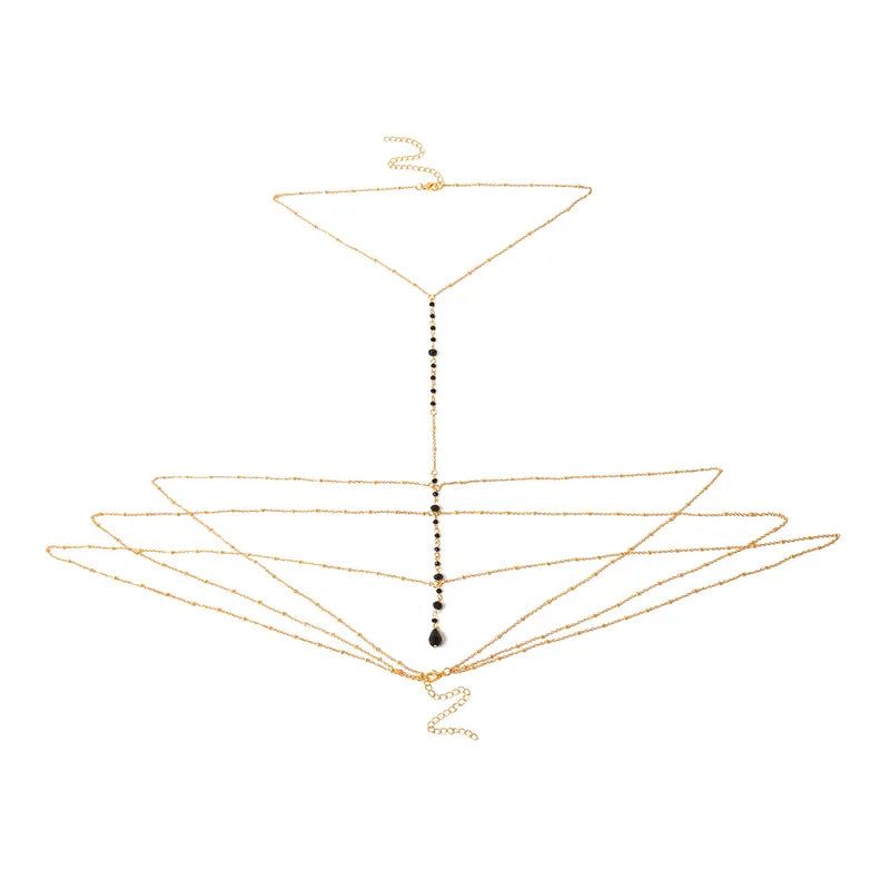 Deep Neck Multi Layer Golden & black Body Chain