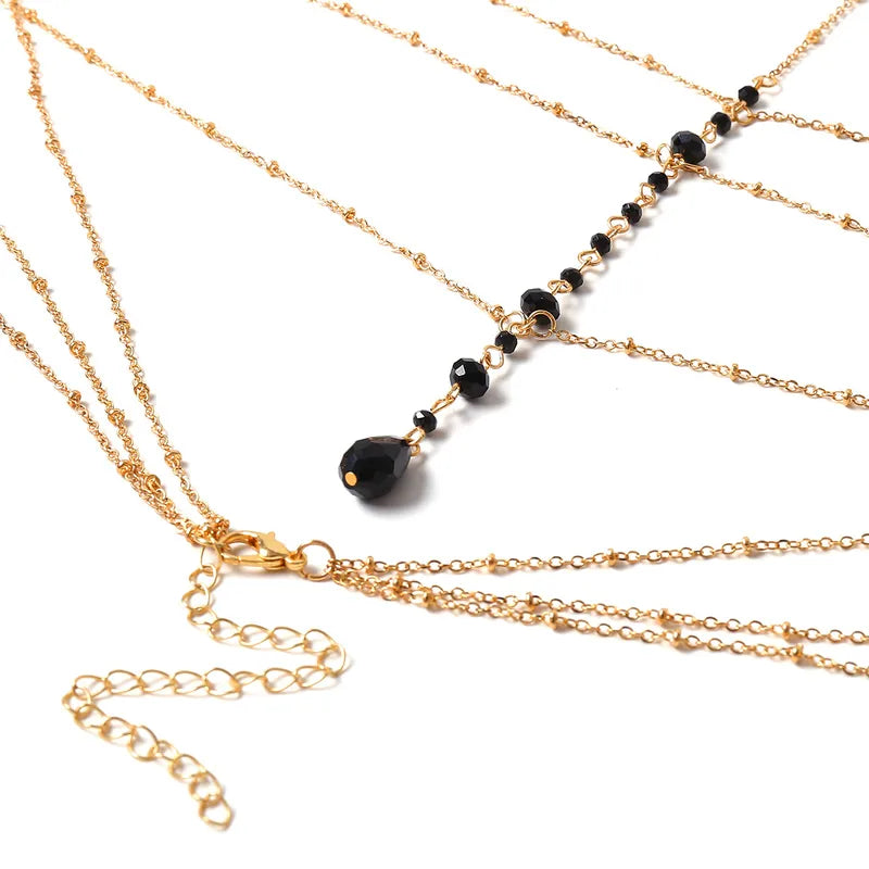 Deep Neck Multi Layer Golden & black Body Chain