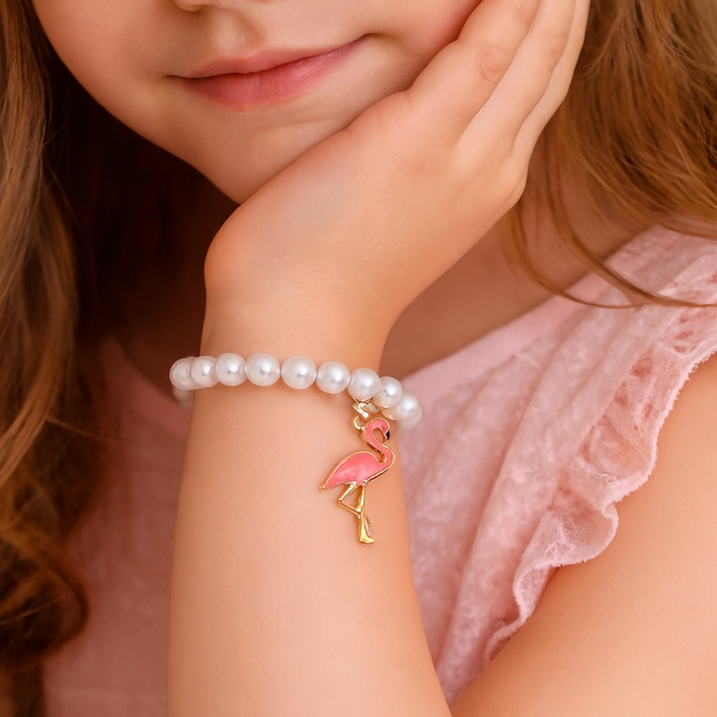 Flamingo Charm Pearl Bracelet for Girls