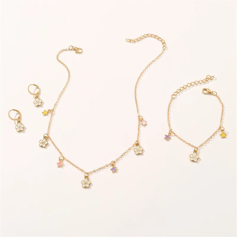 Floral Star Necklace With Bracelet & Earrings