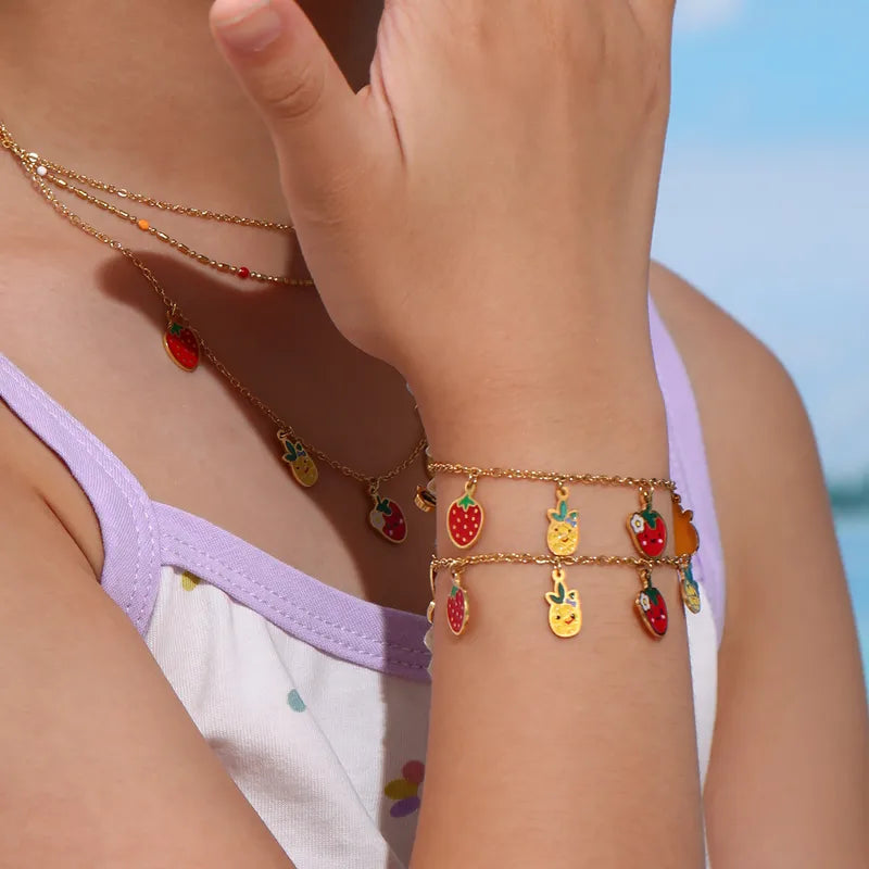 Fruit Design 18K Gold Plated Necklace & Bracelet Set For Girl Kid