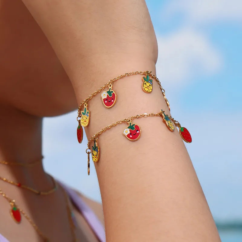 Fruit Design 18K Gold Plated Necklace & Bracelet Set For Girl Kid