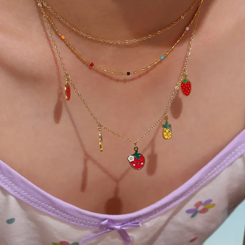 Fruit Design 18K Gold Plated Necklace & Bracelet Set For Girl Kid