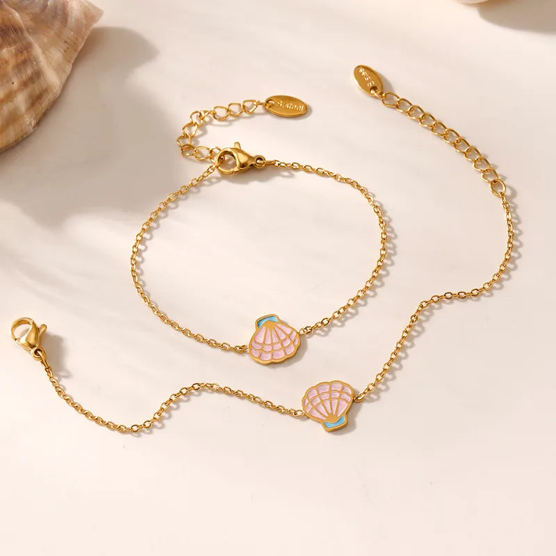 Girl Kids 18K Gold Plated Shell Bracelet & Necklace Set