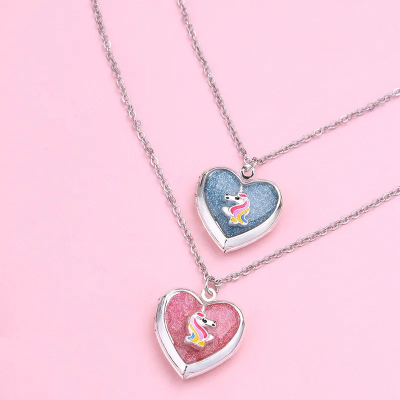 Girl Kids Photo Locket Necklace Set of 2