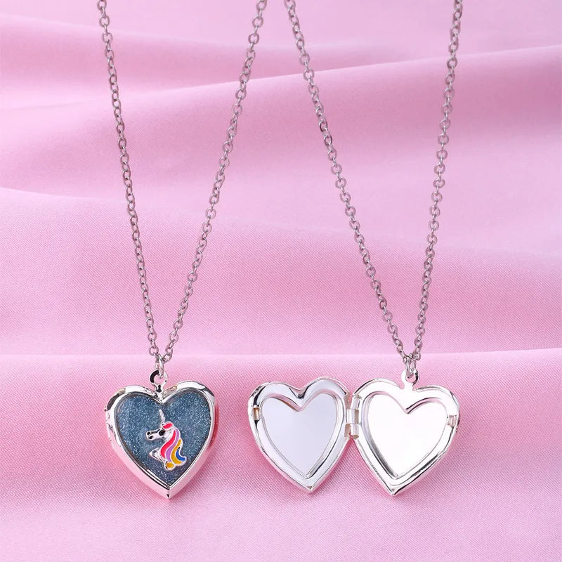 Girl Kids Photo Locket Necklace Set of 2