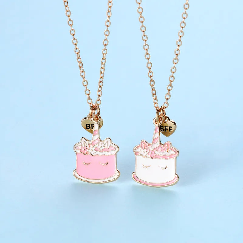 Girls Friendship Cake Pendant Necklace (Set of 2)