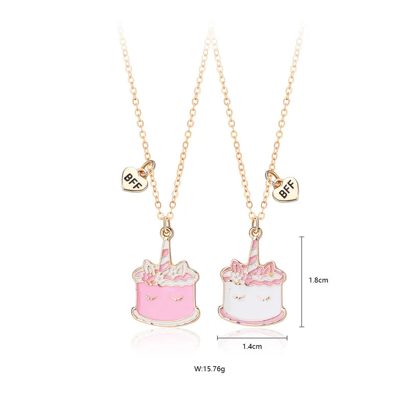 Girls Friendship Cake Pendant Necklace (Set of 2)