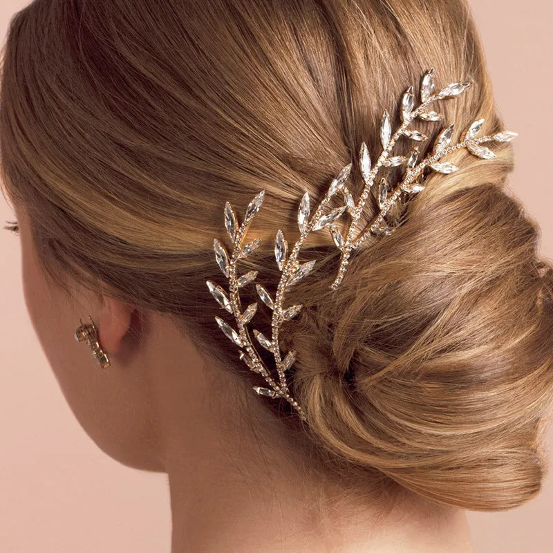Gold Crystal Leaf Hair Comb