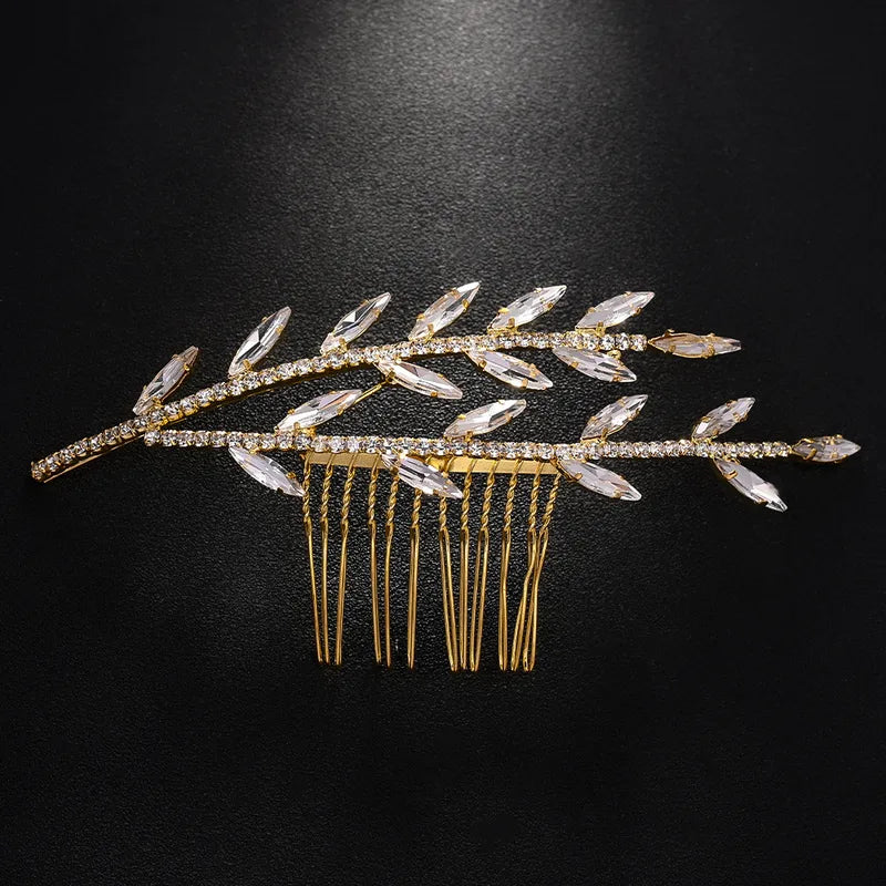 Gold Crystal Leaf Hair Comb
