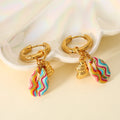 Gold Finish Colorful Shell Charm Hoop Earrings