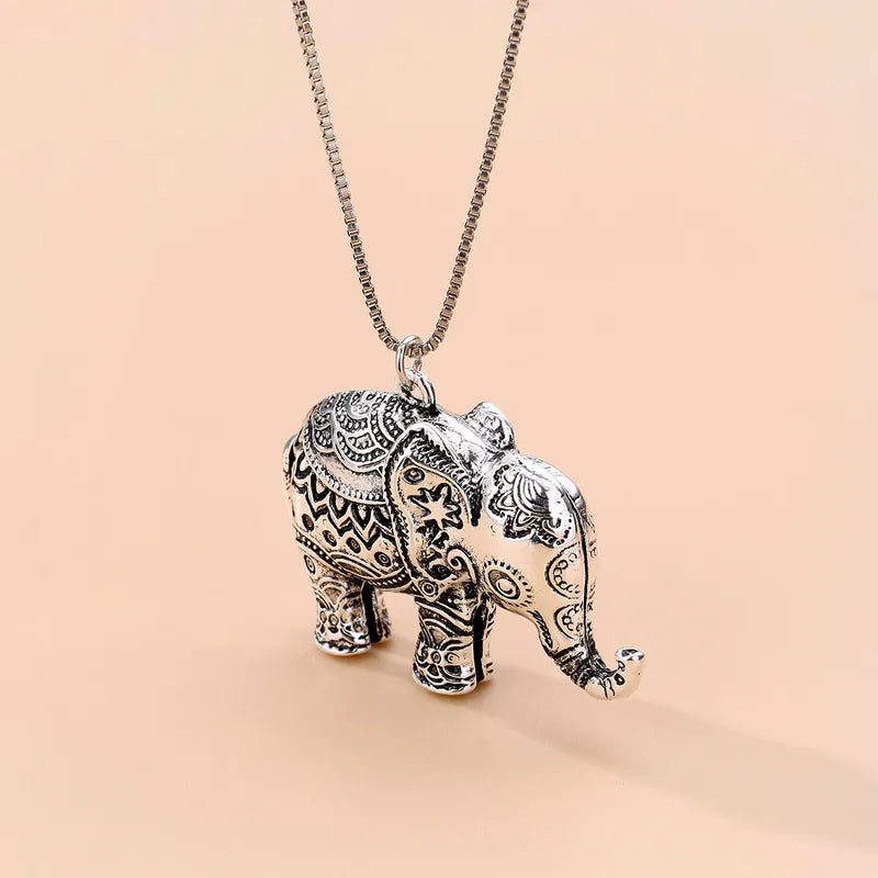 Kid's Girl Antique Silver Elephant Shape Alloy Plated Necklace