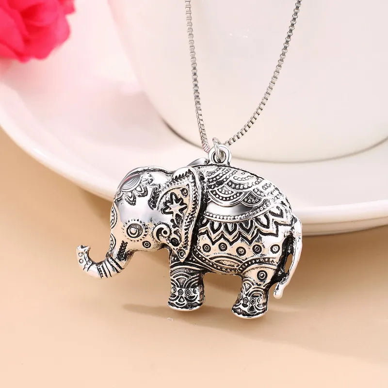 Kid's Girl Antique Silver Elephant Shape Alloy Plated Necklace