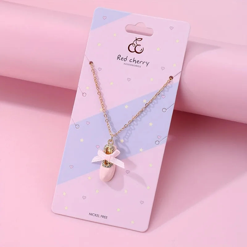 Kid's Girl Pink Shoes Pendant Chain Necklace