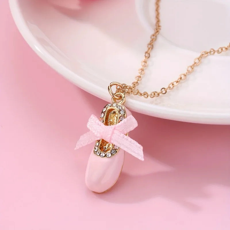 Kid's Girl Pink Shoes Pendant Chain Necklace
