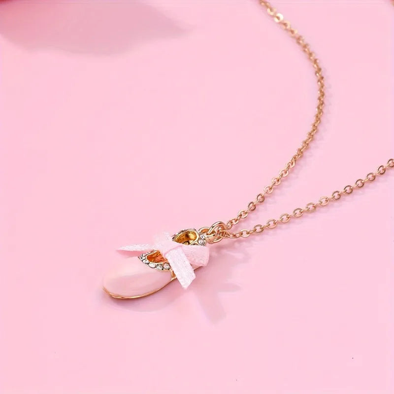 Kid's Girl Pink Shoes Pendant Chain Necklace