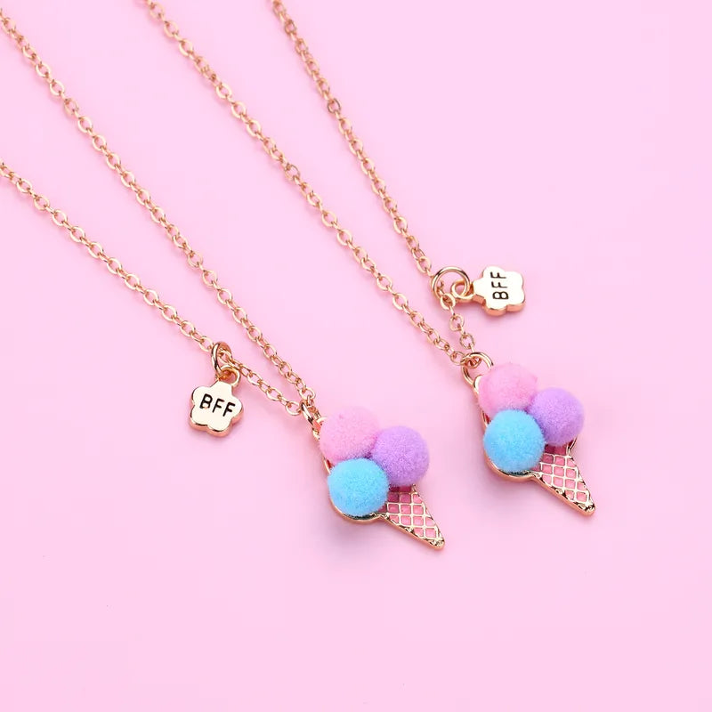 Kid's Girls Ice Cream Shape Pendant Golden Chain Necklace