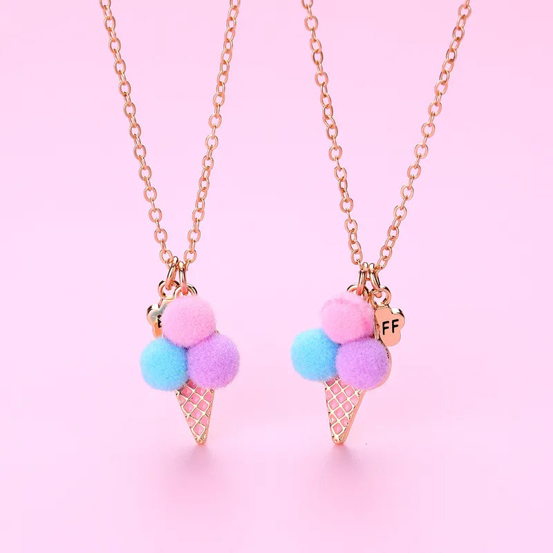 Kid's Girls Ice Cream Shape Pendant Golden Chain Necklace