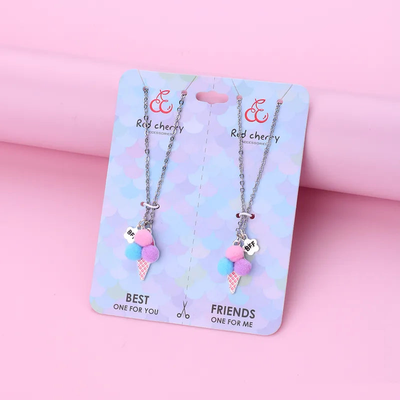 Kid's Girls Ice Cream Shape Pendant Silver Chain Necklace