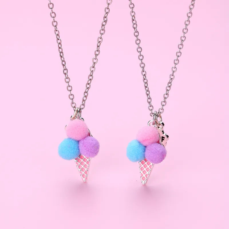 Kid's Girls Ice Cream Shape Pendant Silver Chain Necklace