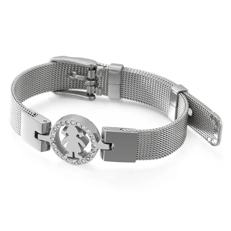Kid's Korean Style Steel Color Mesh Strap Bracelet