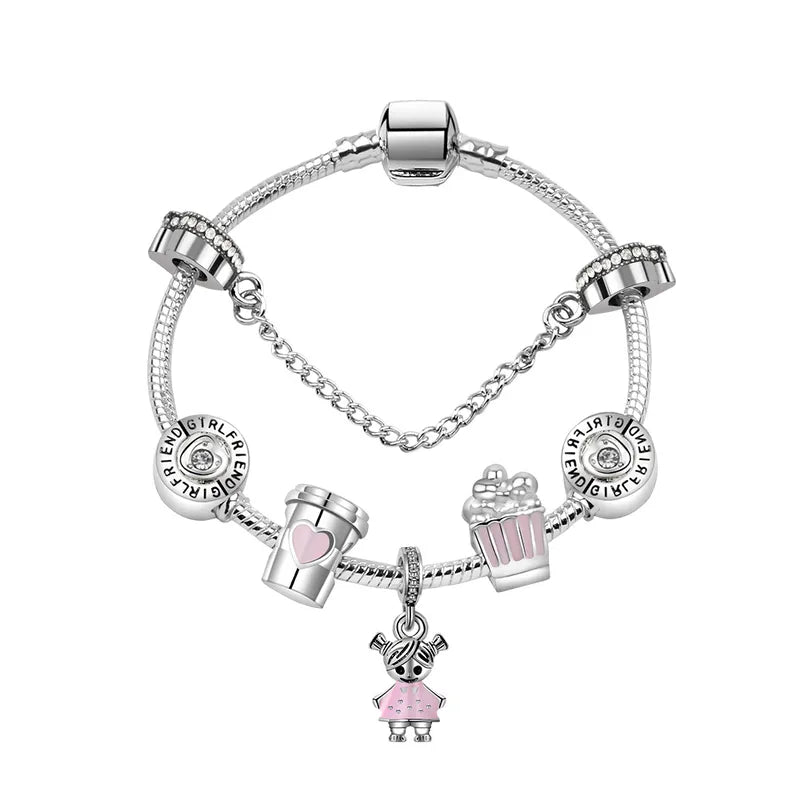 Kids Silver Charm Bracelet for Girls