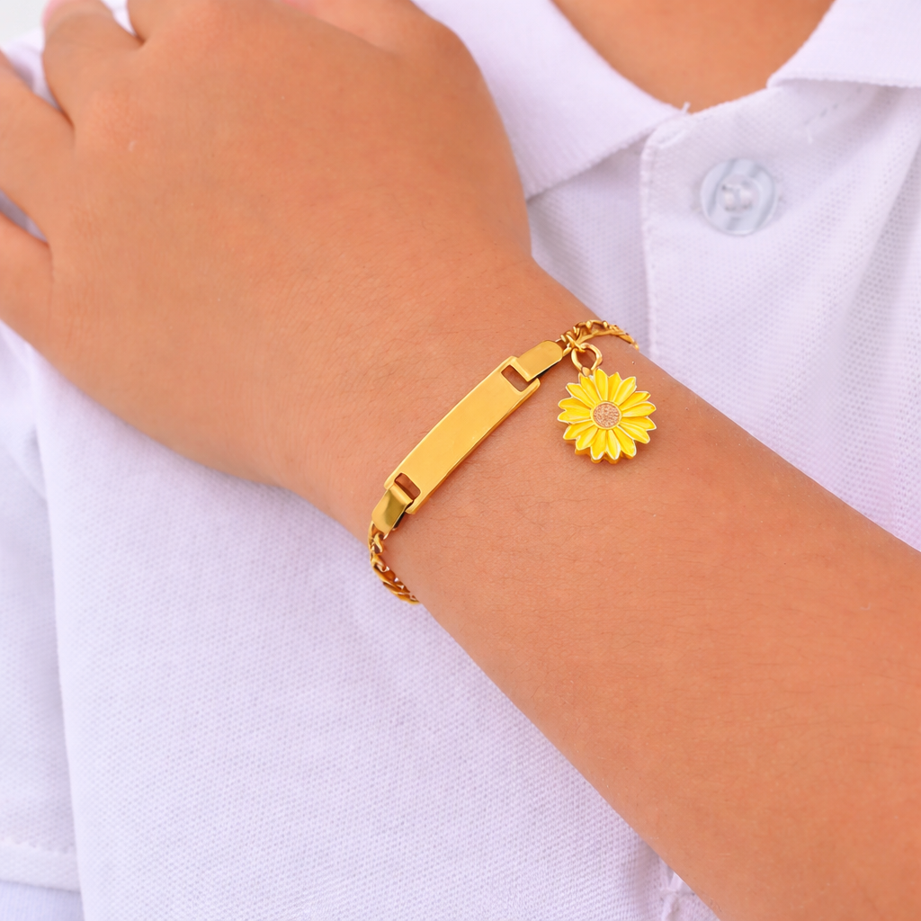 Kids Stainless Steel 18K Gold Plated Sunflower Bracelet