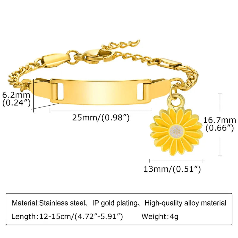 Kids Stainless Steel 18K Gold Plated Sunflower Bracelet
