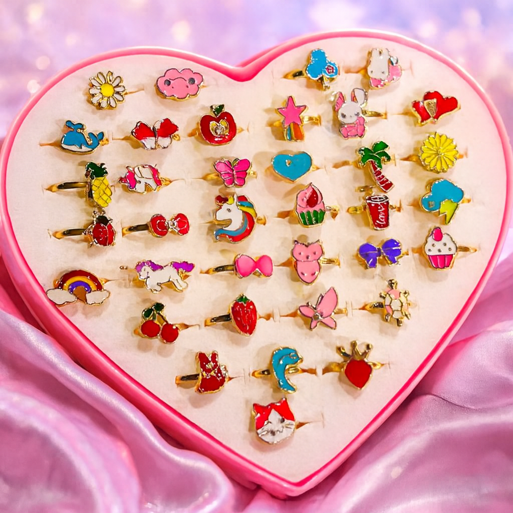 Kids Girls Adjustable Cartoon Rings Set