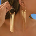Luxury Gold Fringe Hoop Tassel Earrings