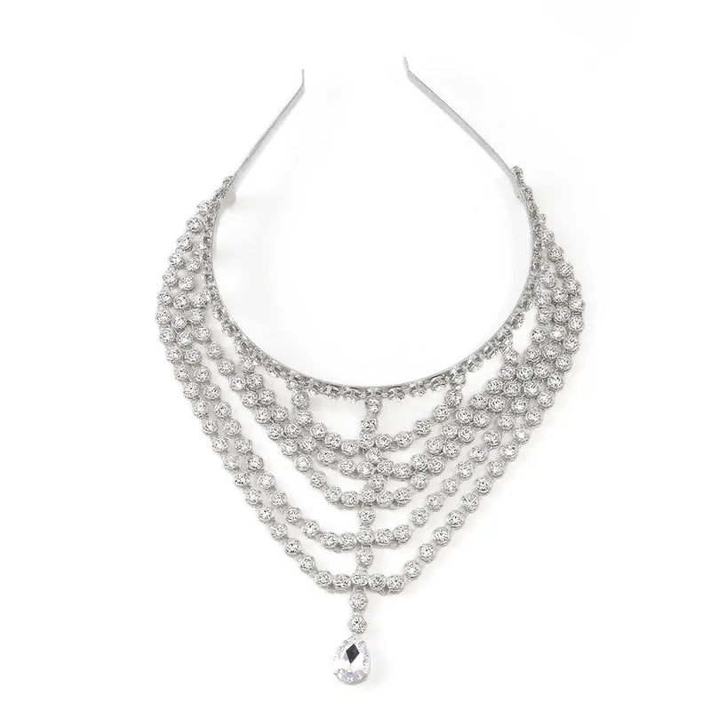 Multi-Layer Silver Crystal Bridal Head Chain