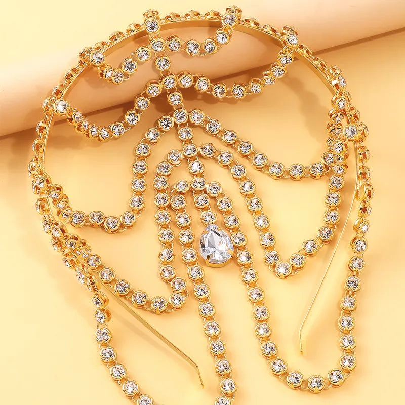 Multi-Layer Gold Crystal Bridal Head Chain