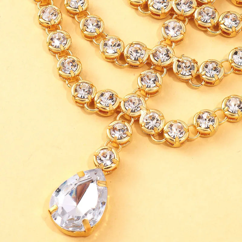 Multi-Layer Gold Crystal Bridal Head Chain