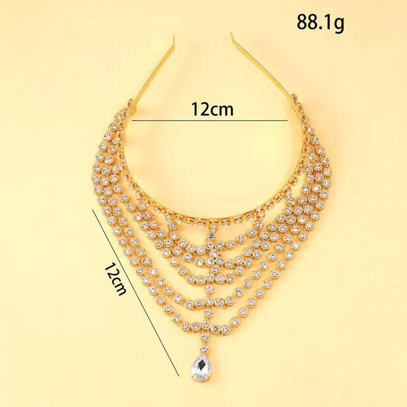 Multi-Layer Gold Crystal Bridal Head Chain