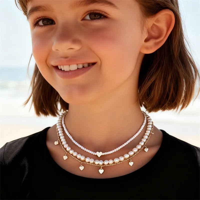 Multi Layered Kids Necklace Heart Shaped Design