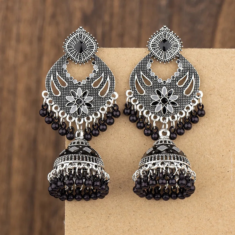 Oxidized Black Bead Jhumki for Women