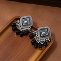 Oxidized Silver Green Stone Earrings for Women