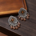 Oxidized Silver Chocolate Stone Earrings for Women