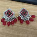 Oxidized Silver Pink Stone Earrings for Women