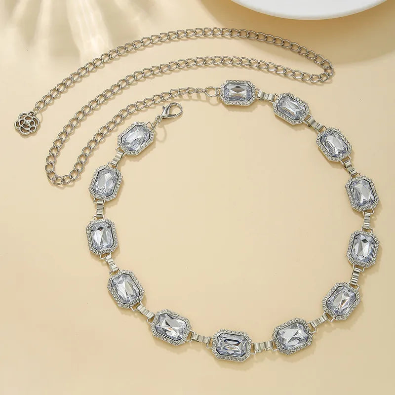 Rhinestone Metal Waist Chain Silver Women
