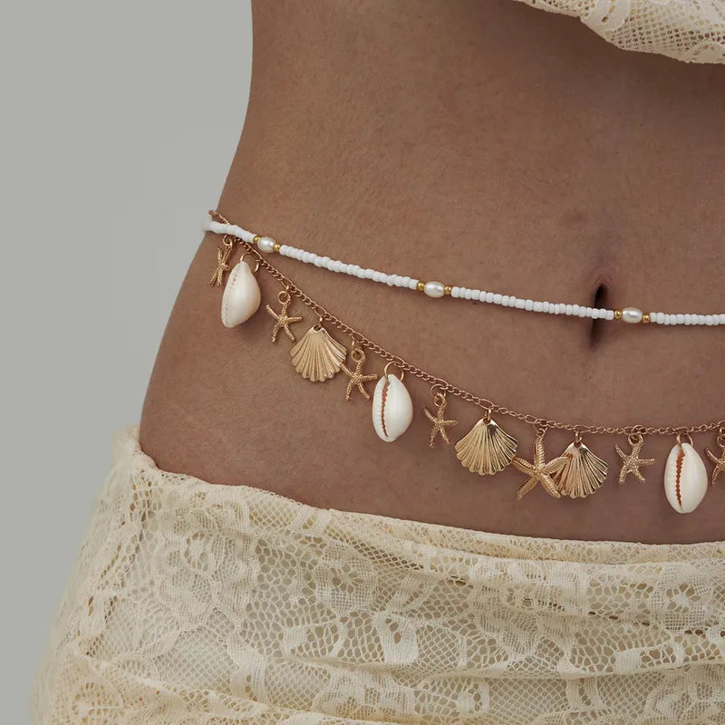 Seashell Starfish Charm Waist Chain for Women Beachwear