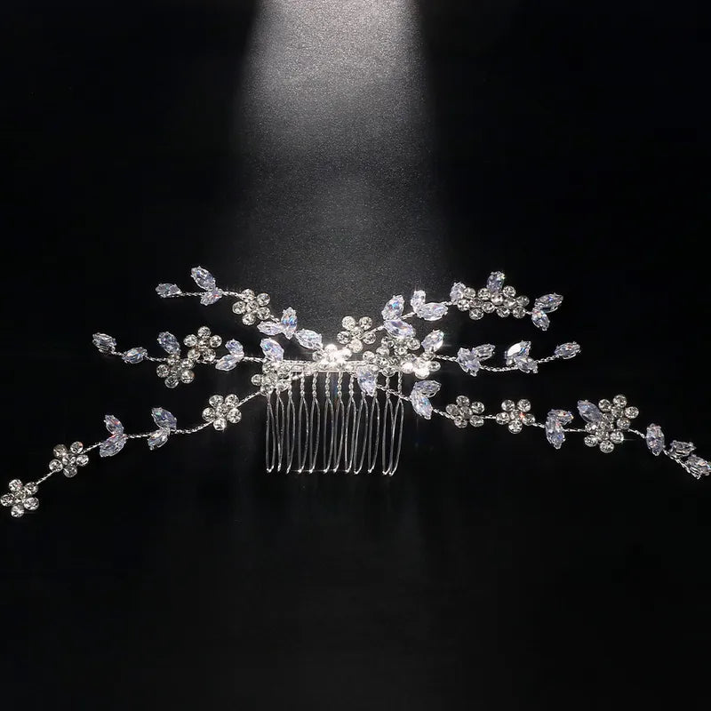 Silver Crystal Flower Hair Comb
